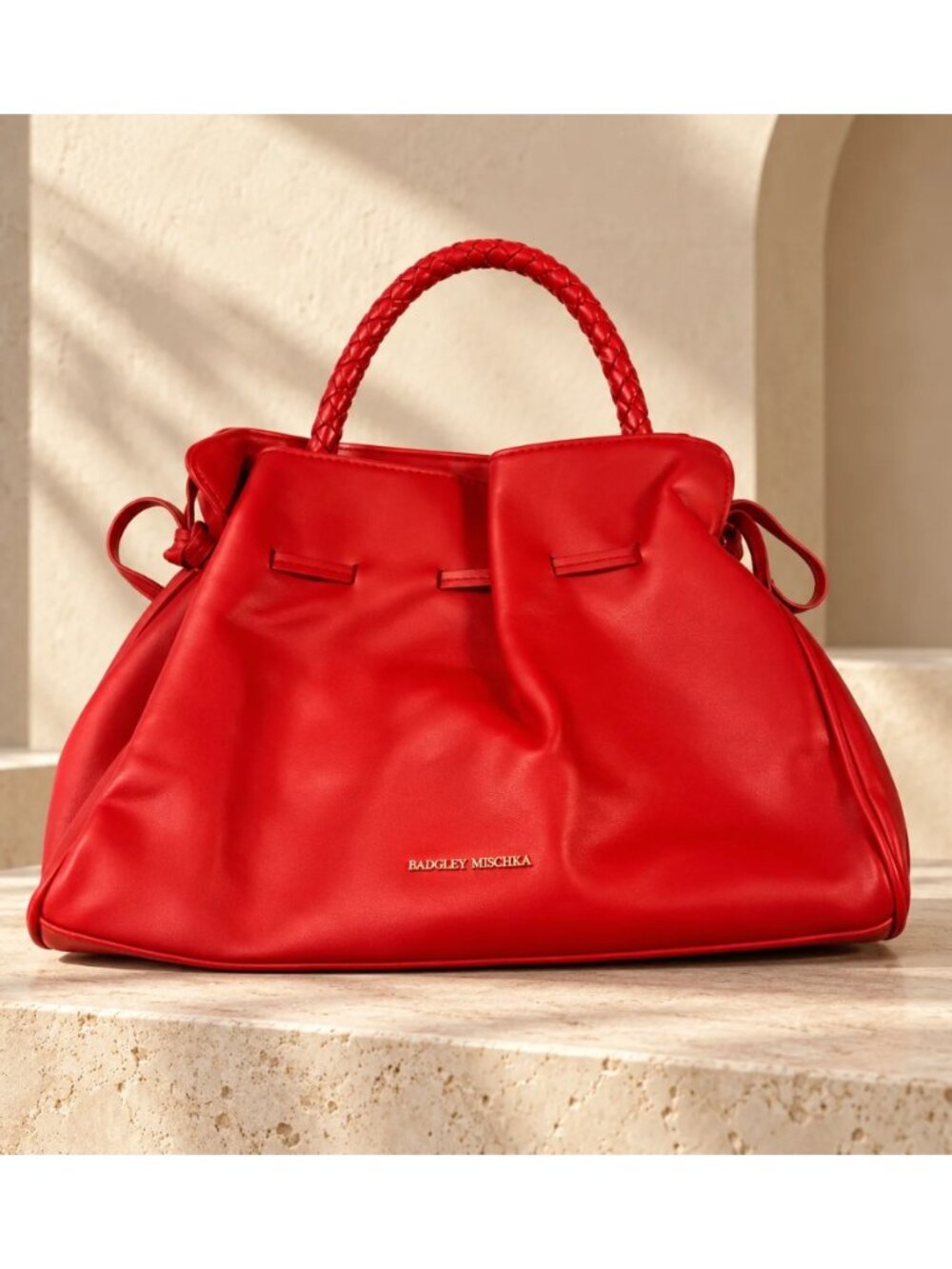 Badgley Mischka BMH-500 Red Drawstring Dumpling Handbag